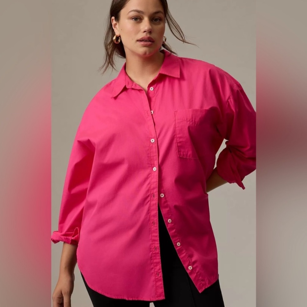 Maeve by Anthropologie Bennet Button Down 100% Cotton Bright Pink Sz XS